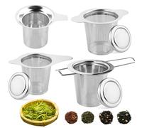 4 colino da tè per tè sfuso in acciaio inox, filtro da tè con coperchio e colino, fine Tea Strainer con manici pieghevoli, per teiera, tazza, lavabile in lavastoviglie