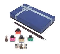 4 Color Dip Pen with Replaceable Nib Kit, Wooden Fountain Pen for Calligraphy Writing, Art Creation and Giving (SP098019 Brown Pen Stand Four Ink Set)