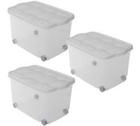 [4 COLORI] SET 3 Contenitori Multiuso Portabiancheria 55 Lt Box 4 Ruote 60x40x36