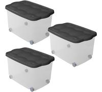 [4 COLORI] SET 3 Contenitori Multiuso Portabiancheria 55 Lt Box 4 Ruote 60x40x36