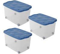 [4 COLORI] SET 3 Contenitori Multiuso Portabiancheria 55 Lt Box 4 Ruote 60x40x36