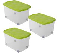 [4 COLORI] SET 3 Contenitori Multiuso Portabiancheria 55 Lt Box 4 Ruote 60x40x36