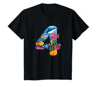 4° Compleanno Animali oceanici e marini squalo Bambini di Quattro Anni Maglietta