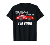 4 ° Compleanno Auto da Corsa Can't Catch Me I'm 4 Quattro Anni Ragazzo Maglietta