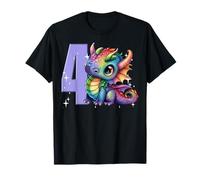 4 ° Compleanno Ragazza Drago Arcobaleno Partito Ragazze Quattro 4 Maglietta