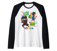 4° Compleanno Ragazzo Ninja Blocks Master Builder Kids Maglia con Maniche Raglan