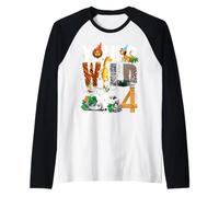 4° Compleanno Young Wild And I am 4 Safari Jungle Animal Maglia con Maniche Raglan