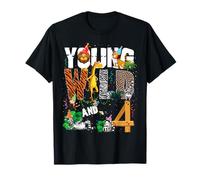 4° compleanno Young Wild e io sono 4 Safari Jungle Animal Maglietta