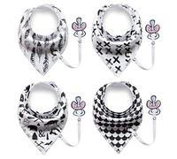 4 confezione unisex bambino bambino bandana bava bavaglini con ciuccio catena super sicuro e di puro cotone assorbente