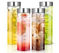 4 confezioni di bottiglie di vetro graduate da 500 ml, bicchieri per frullati con coperchio in acciaio inossidabile, bottiglie d'acqua in vetro riutilizzabili, adatte per frullati, succhi, latte, caff