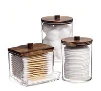 4 confezioni di contenitori cosmetici Qtip, dispenser per bastoncini di cotone cosmetici rotondi da 10/7 once, barattolo per medicinali con coperchio in bambù per organizzazione e conservazione (marro