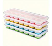 4 Confezioni di Vassoi per Cubetti di Ghiaccio in Silicone Impilabili con Coperchi - Facile Rilascio, Anti-Perdite, Adatti al Congelatore, Cubetti di Ghiaccio dalla Forma Perfetta, Disegni di Ghiaccio