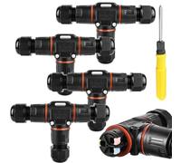 4 connettori per cavi impermeabili IP68: connettore a forma di T, impermeabile a 3 poli, cavo di collegamento per diametro del cavo di 3 - 12 mm, scatola di derivazione impermeabile a 2 vie, IP68, per