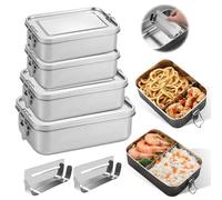 4 contenitori per il pranzo in acciaio inox, 850 ml, 1400 ml, 2 contenitori da 550 ml, in acciaio inox, contenitore per il pranzo, in metallo, con scomparti rimovibili, per il pane, per il pane, per