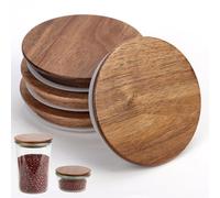 4 coperchi per bicchieri Weck con diametro di 100 mm, in legno di acacia, coperchio in vetro con silicone, ermetico in legno, riutilizzabili, adatti per modelli di vetro Weck 738 739 740 741 742 743