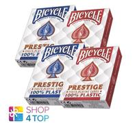 4 Coperte Bicycle Prestige 100% Plastica Poker Carte Gioco Jumbo 2 Rosso 2 Blu