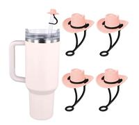 4 coperture per paglia per cappello da cowgirl per cannucce riutilizzabili da 7-10 mm, per cappello da cowboy, tappi di paglia decorativi in silicone, accessori per Stanley Cup (rosa)