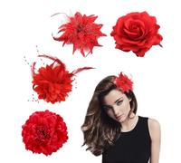 4 fermagli per capelli a fiori, da donna, eleganti fermagli per capelli, spilla a fiori rossi, adatti per matrimoni, Halloween, accessori per capelli (rosso)