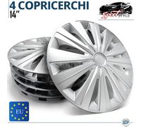 4 Copricerchi Auto 14 Pollici Universali Coppette Silver 12 Razze MADE in EUROPA