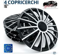 4 Copricerchi Auto 16 Pollici Universali Coppette Silver Nere 15 Razze MADE EU