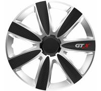 4 COPRICERCHI AUTO UNIVERSALI 16" GTX CARBONIO ARGENTO in ABS CERCHIONI