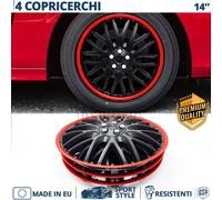 4 Copricerchi per Opel Astra G 14'' Pollici Coppette Nere Bordo Rosso 10 Razze
