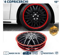 4 Copricerchi per Seat Ibiza 6L 06-09 15'' Coppette Nere e Bordo Rosso con 10 Ra
