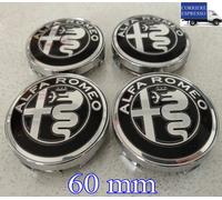 4 COPRIMOZZI ALFA ROMEO GIULIETTA MITO BRERA 147 TAPPI RUOTA NERO SILVER 60MM