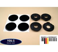 4 Coprimozzi Con Adesivi In Silicone Neri Senza Logo 55,0 - 49,5 MM - UR/S