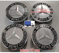 4 COPRIMOZZI MERCEDES AMG CLASSE A B C CLS CLA 4 TAPPI RUOTA CAPS 75mm BLACK NEW