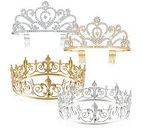 4 corone da ballo per re e regina per uomini e donne barocche Queen Crown Tiara fascia in cristallo, corone in metallo, costume gotico da matrimonio, accessori da sposa per feste di compleanno (squisito)