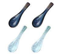 4 cucchiai da minestra, in ceramica blu, cucchiai asiatici da minestra, in stile cinese/giapponese, per ramen e pho, per Wonton, gnocchi, riso, stoviglie in porcellana retrò