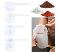 4 cucchiai dosatori per detersivo, cucchiaio dosatore da 100 ml, 70 ml, 50 ml, 40 ml, in plastica, trasparente, con scala per latte in polvere, polvere proteica, farina, utensili da cucina