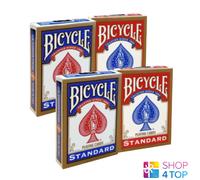 4 Decks Bicycle Rider Back Standard Index Gold Playing Cards 2 Red 2 Blue Nuovo