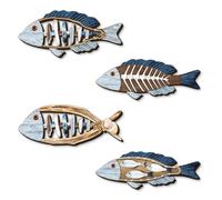 4 decorazioni da parete in legno a forma di pesce, decorazione da parete in stile mediterraneo, ornamenti vintage a forma di pesce blu, decorazioni per la casa