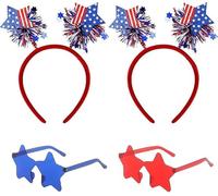4 decorazioni per il 4 luglio, fascia per il 4 luglio e occhiali da sole a stella, accessori per feste rossi, bianchi e blu, accessori per il 4 luglio, bomboniere patriottiche, giorno