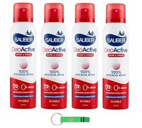 4 deodoranti puliti, deodorante spray DeoActive Sport & Stress - particolarmente adatto in caso di sudorazione eccessiva, 150 ml + portachiavi Beni Culinari gratuito