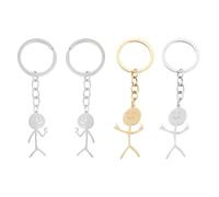4 Divertenti Portachiavi A Forma Di Cuore Stickman, Semplici Colori Oro E Argento, Piccoli Ciondoli Per Espressione Emotiva, Regali Creativi, Adatti A Coppie E Amici.