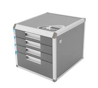 4-DRAWER, organizer da scrivania con 1 cassetti grandi e 3 piccoli, in lega di alluminio + MDF, moderno armadietto grigio con fessure per etichette e chiavi per ufficio e per