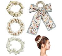 4 elastici per capelli con fiori di perle, elastici per capelli con perle, elastici per capelli a coda di cavallo, elastici per capelli elastici con perle, elastici per capelli di fascia alta