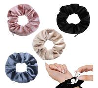 4 elastici per capelli da donna con tasca con cerniera, in velluto elastico, per donne, nascosti segreti per oggetti di valore