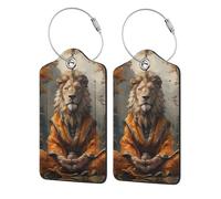 4 etichette per bagagli in pelle per valigie, leone che meditano nella giungla, etichette identificative per valigie, etichette identificative con nome, borsa da viaggio per accessori per bagagli con