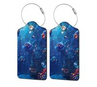 4 etichette per bagagli in pelle per valigie - Pesci di mare profondo incandescente etichette per valigie identificatori per valigie, etichette identificative con nome borsa da viaggio per accessori