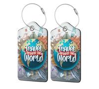 4 etichette per bagagli in pelle per valigie, viaggi intorno al mondo, etichette identificative per valigie, etichette identificative per nome, borsa da viaggio per accessori per bagagli con anello in