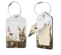 4 etichette per bagagli in pelle PU con anello in acciaio inossidabile, set di etichette per valigie con scritta "C'è un coniglio nel cortile", etichetta identificativa da viaggio per uomo e donna