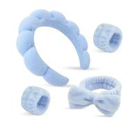 4 fasce per capelli da donna in spugna gonfia, impermeabili, assorbenti, set di accessori per capelli da donna (celeste)