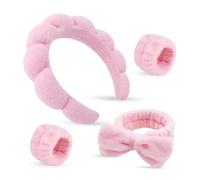 4 fasce per capelli da donna in spugna gonfia, impermeabili, assorbenti, set di accessori per capelli da donna, rosa