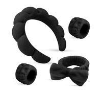 4 fasce per capelli da donna in spugna gonfia, impermeabili, assorbenti, set di accessori per capelli (nero)