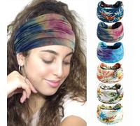 4 fasce per capelli da donna larghe annodate turbanti bandane per la testa, fasce per capelli in tessuto elastico per lo sport, la corsa (floreale)