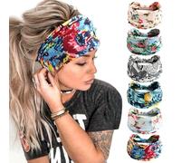 4 fasce per capelli da donna larghe annodate turbanti bandane per la testa, fasce per capelli in tessuto elastico per lo sport, la corsa (floreale)